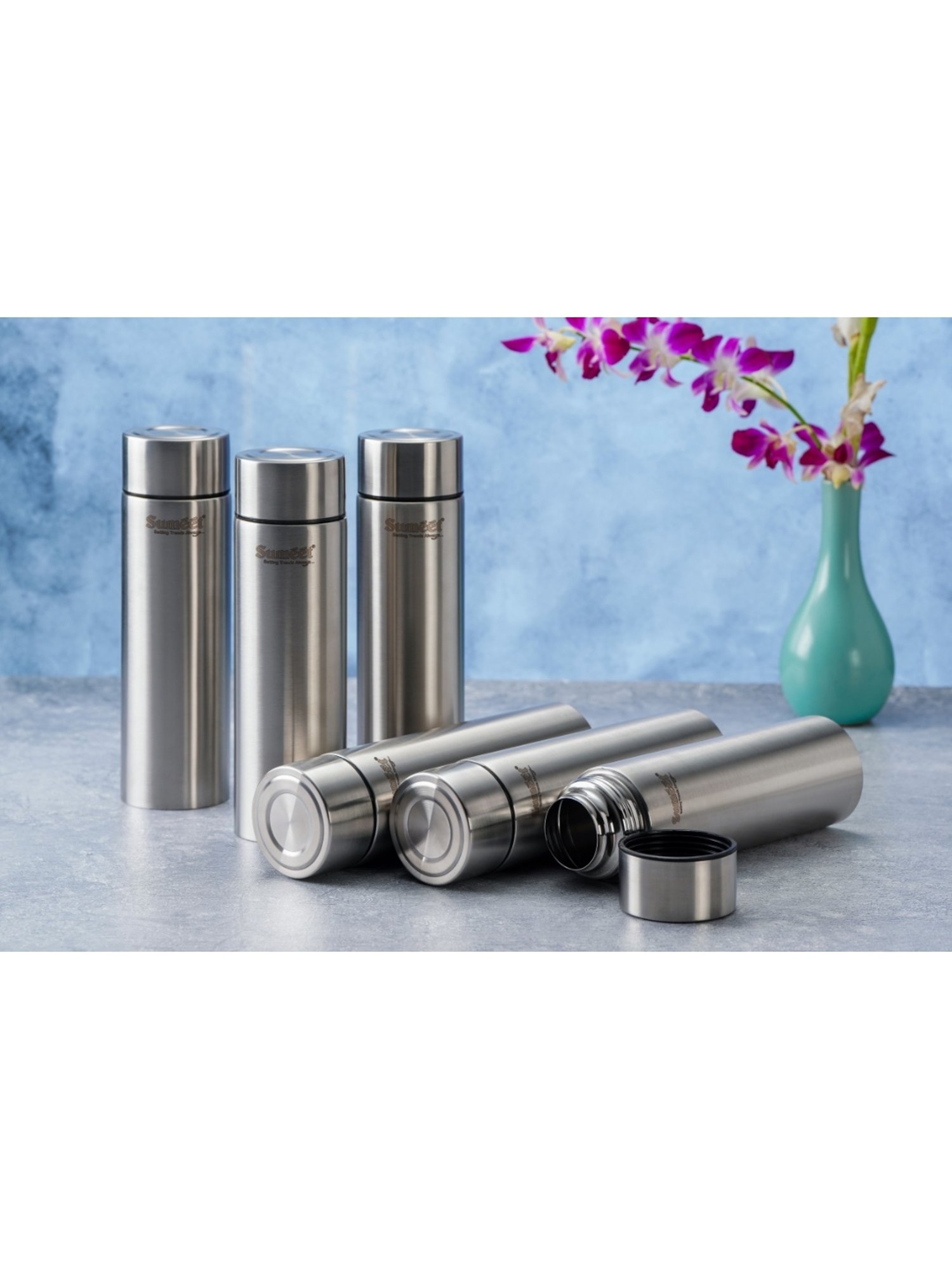 Sumeet H2O-Aqua Stainless Steel Leak Proof  Water Bottle  |1 Litre |Pack of 6| Silver