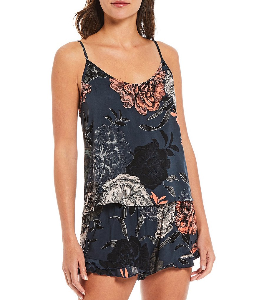 Midnight Bakery Floral Print Satin Camisole & Shorts Coordinating Pajama Set