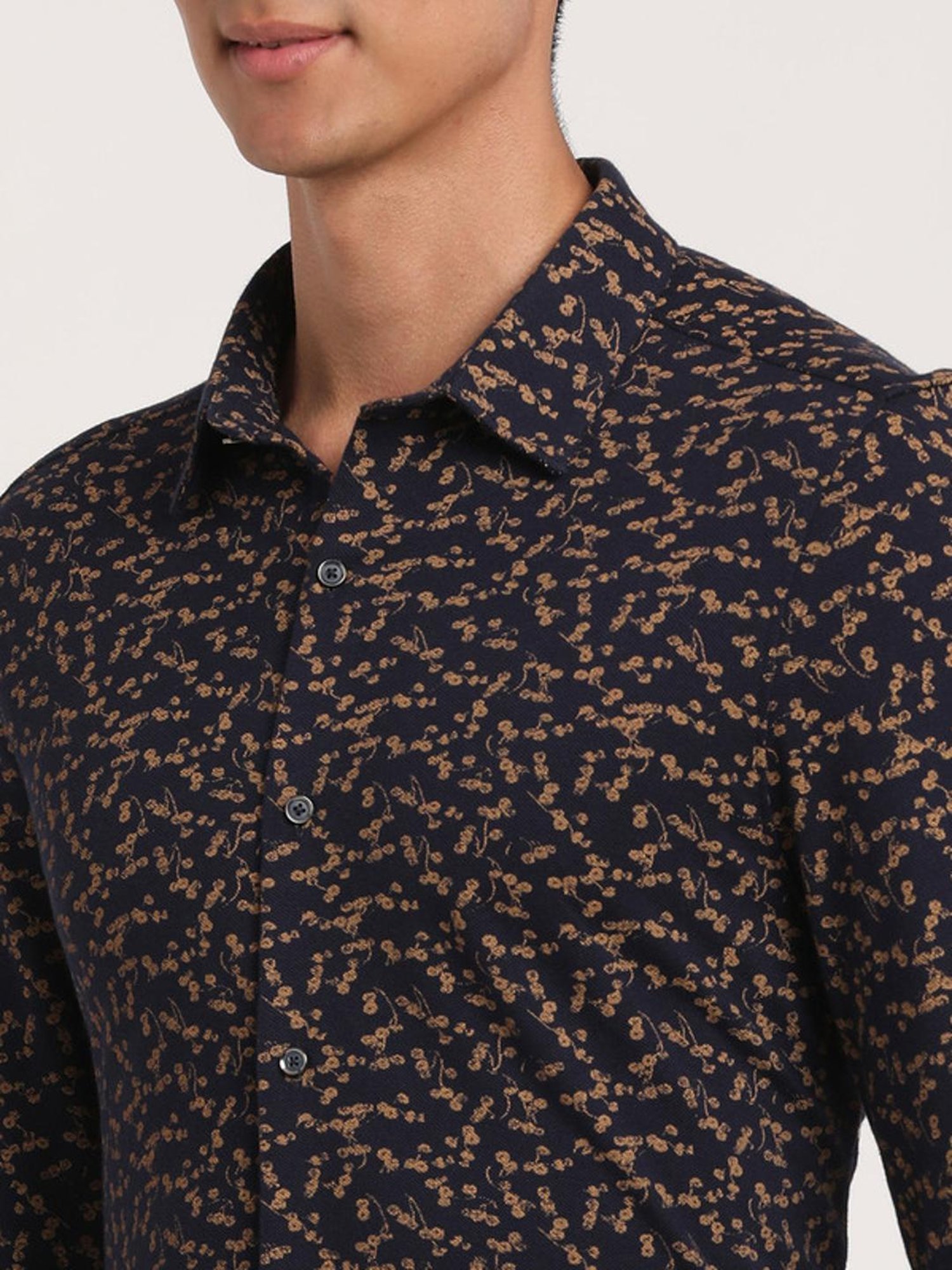 Sojanya Blue Cotton Regular Fit Self Pattern Shirt