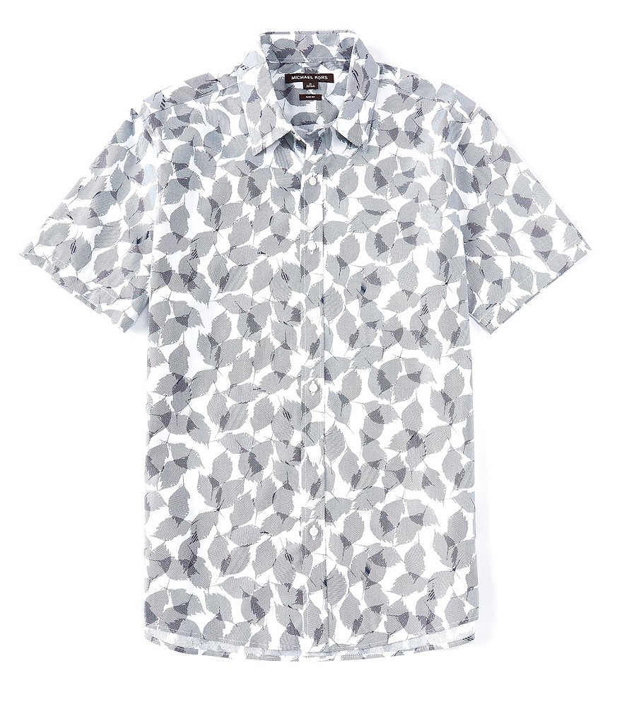 Michael Kors Slim-Fit Tossed Leaf Stretch Short-Sleeve Woven Shirt