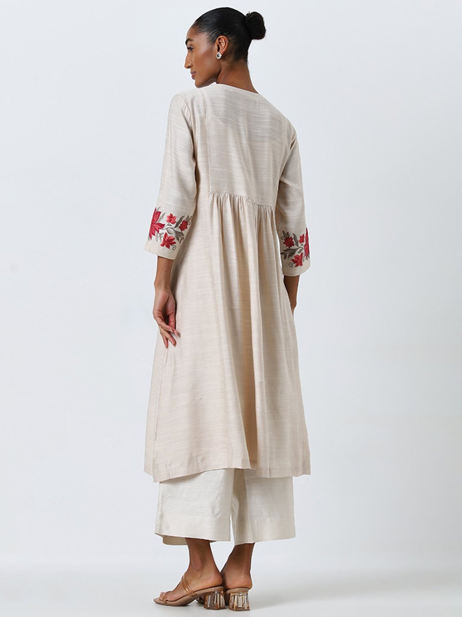Zuba by Westside Beige Embellished A-Line Kurta