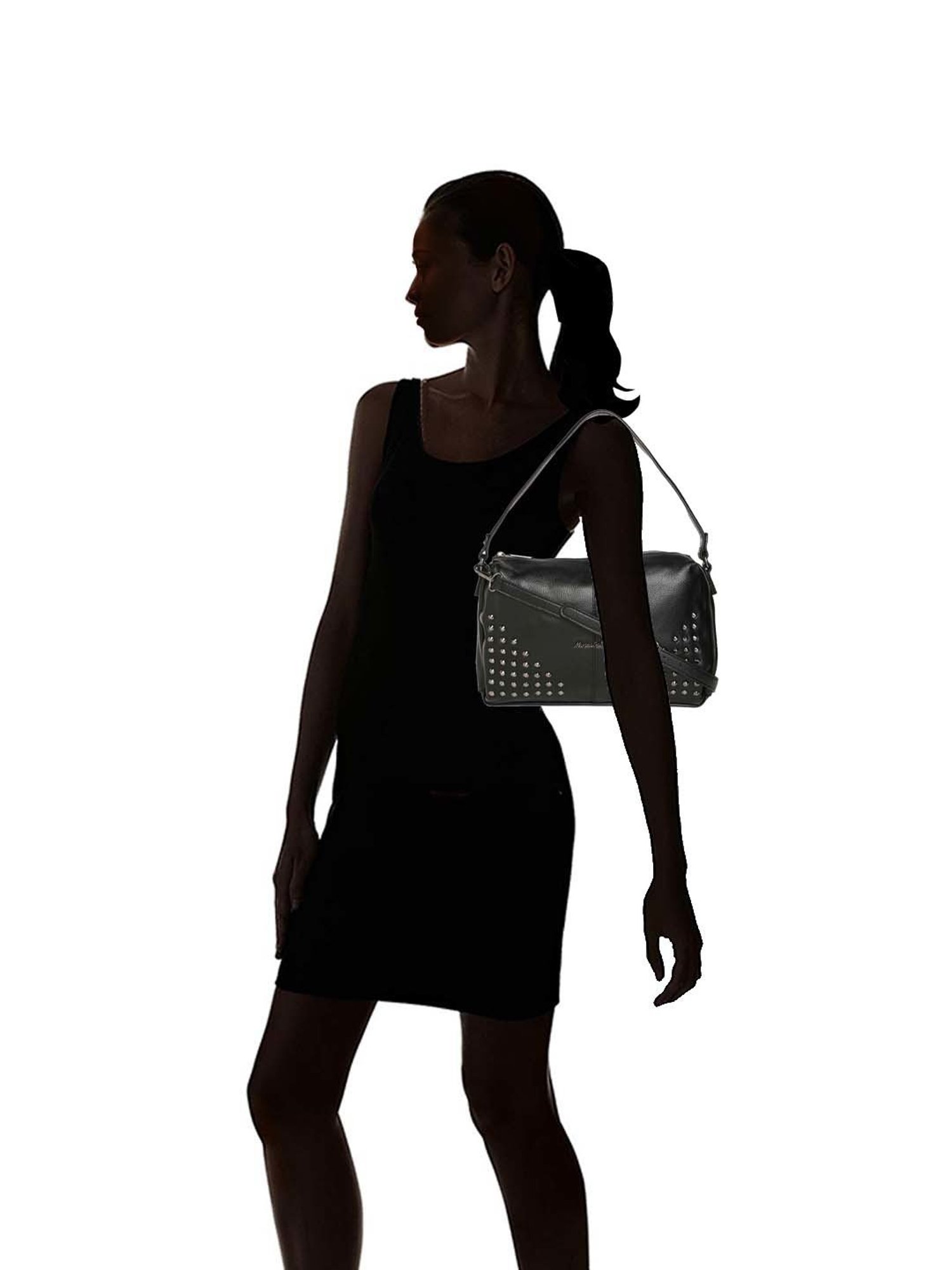 Marina Galanti Black Rivets Medium Baguette Bag