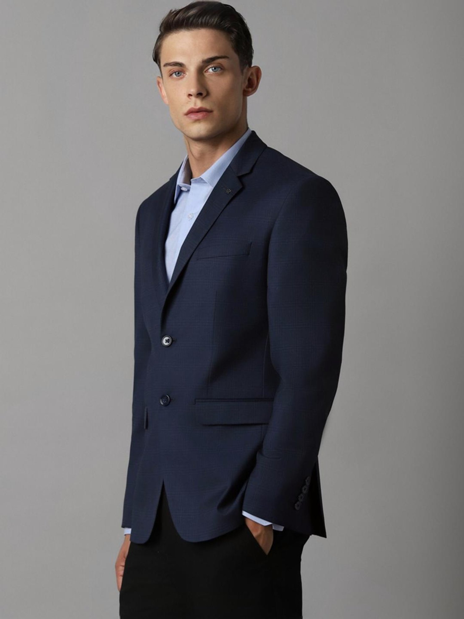 Louis Philippe Navy Slim Fit Checks Blazer