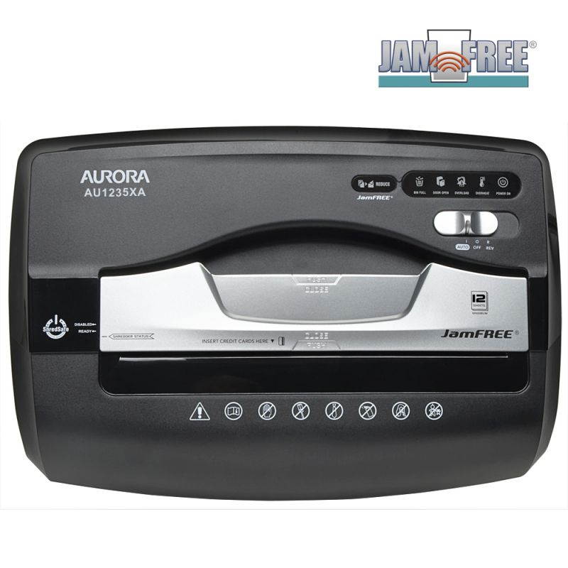 Aurora JamFree AU1235XA 12-Sheet Cross-Cut Paper / Credit Card Shredder with Pull-Out Wastebasket