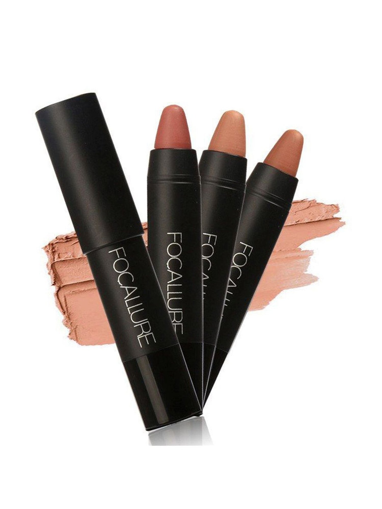 FOCALLURE 3 Pcs Matte Lips Crayon Lipstick Kit 2 Nude - 18 gm
