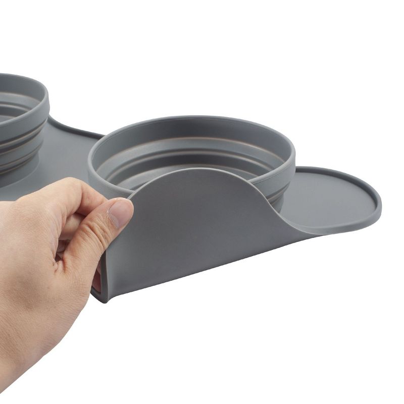 Zodaca Collapsible Dog Bowl Travel Water Food Feeder, Gray Portable Silicone Pet Bowl Mat for Dogs & Cats