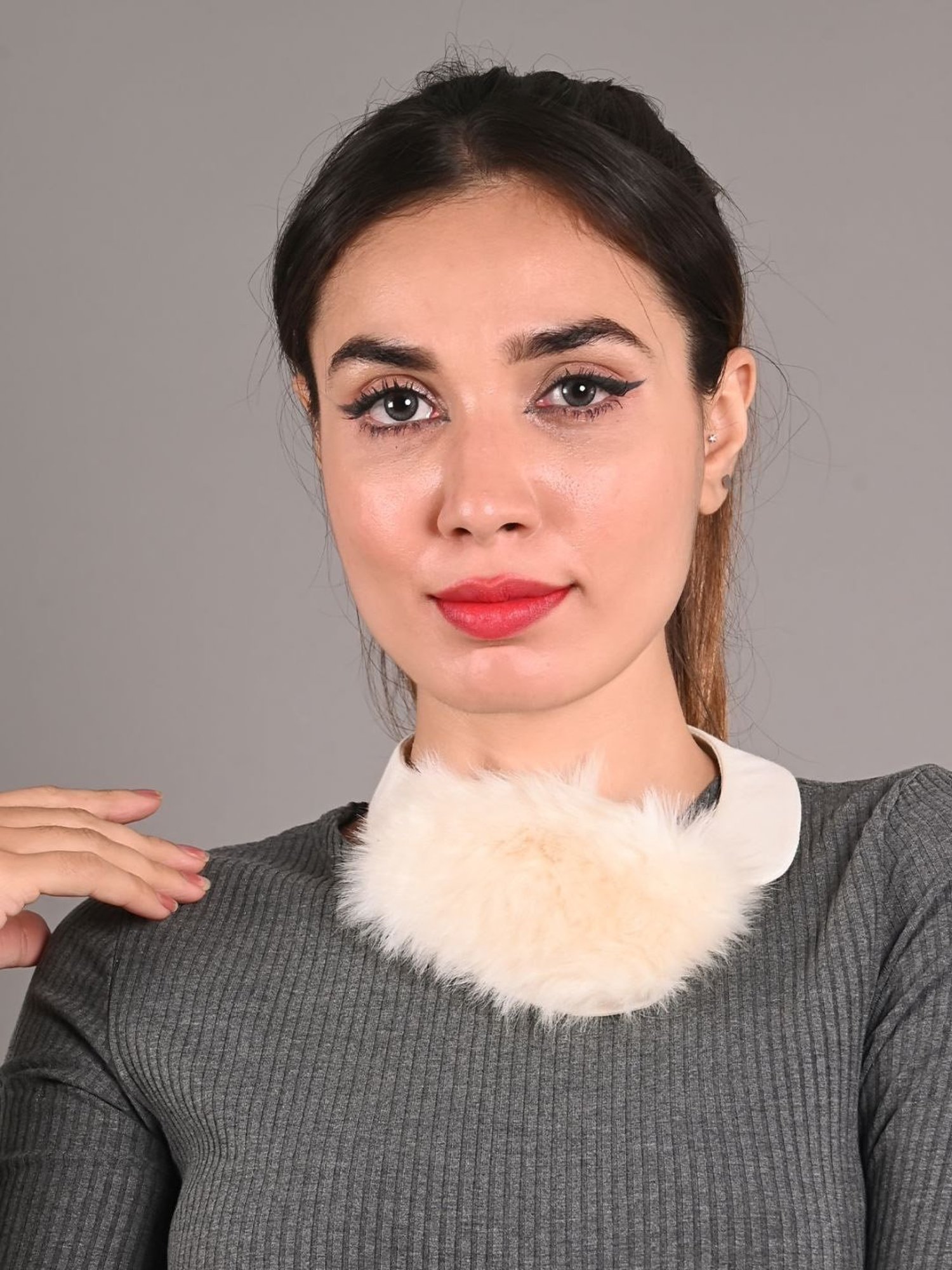 Odette Cream Fabric Fur Collar