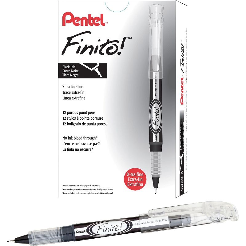 Pentel Finito! Porous Point Pen .4mm Black/Silver Barrel Black Ink SD98A