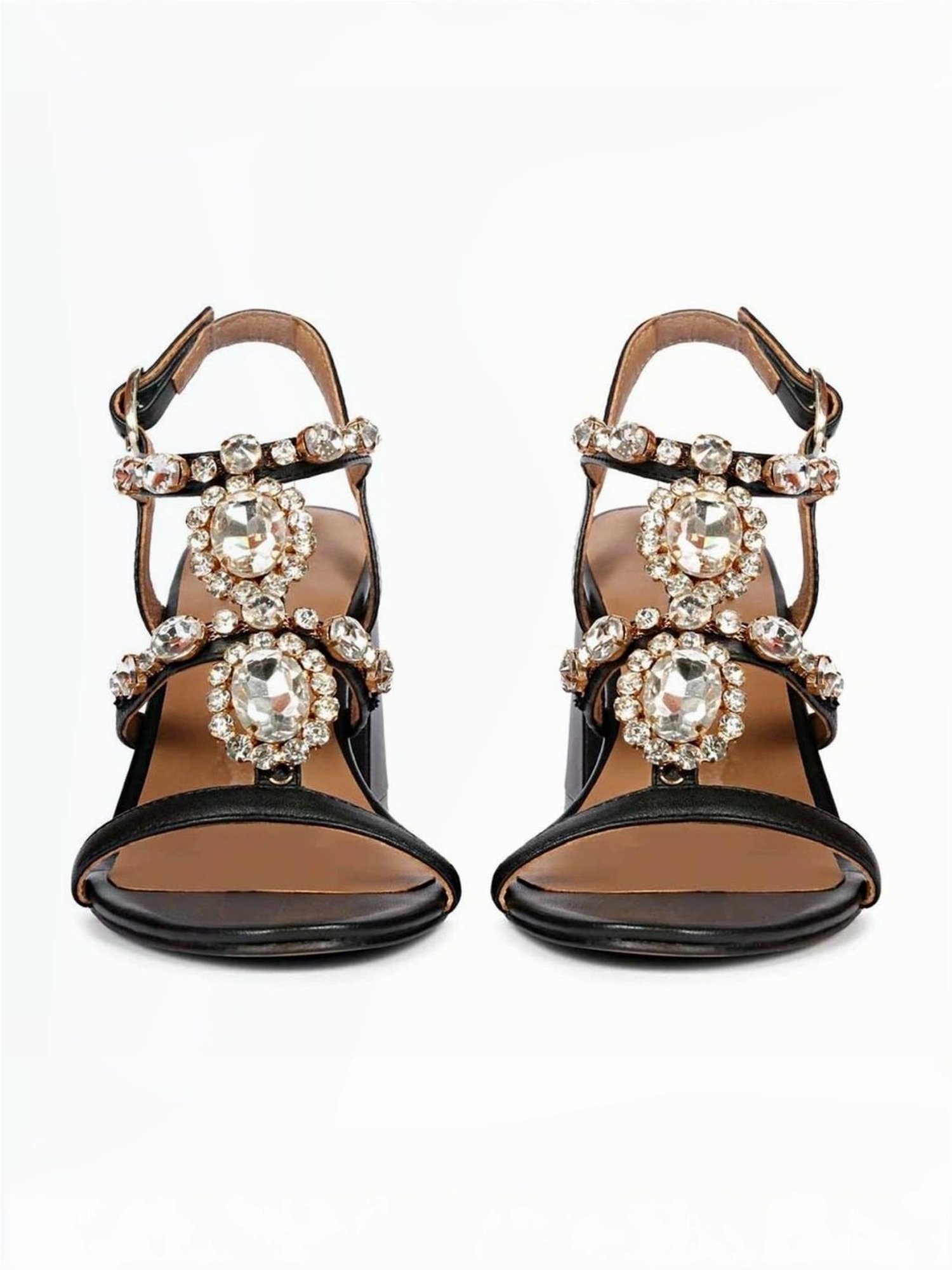 Saint G Women's Adorned Black Ankle Strap Sandals