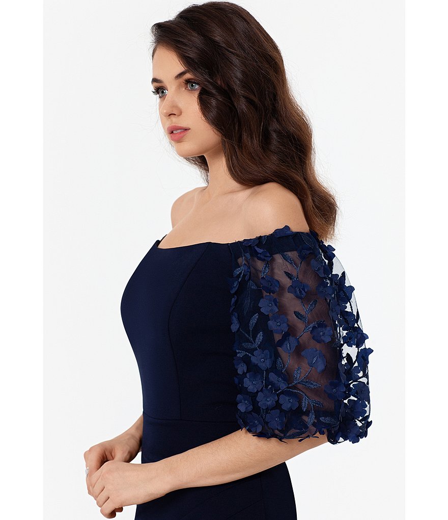 Xscape 3D Floral Applique Scuba Crepe Mermaid Gown