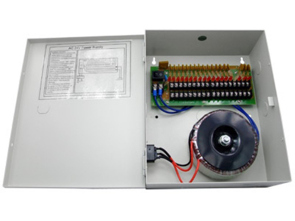 HDView CCTV Distributed Power Supply Box for Security Camera, PTC Resetable Fuse [no Fuse Burn], Key Lock (18 Ports 10Amp, 24V AC Power)
