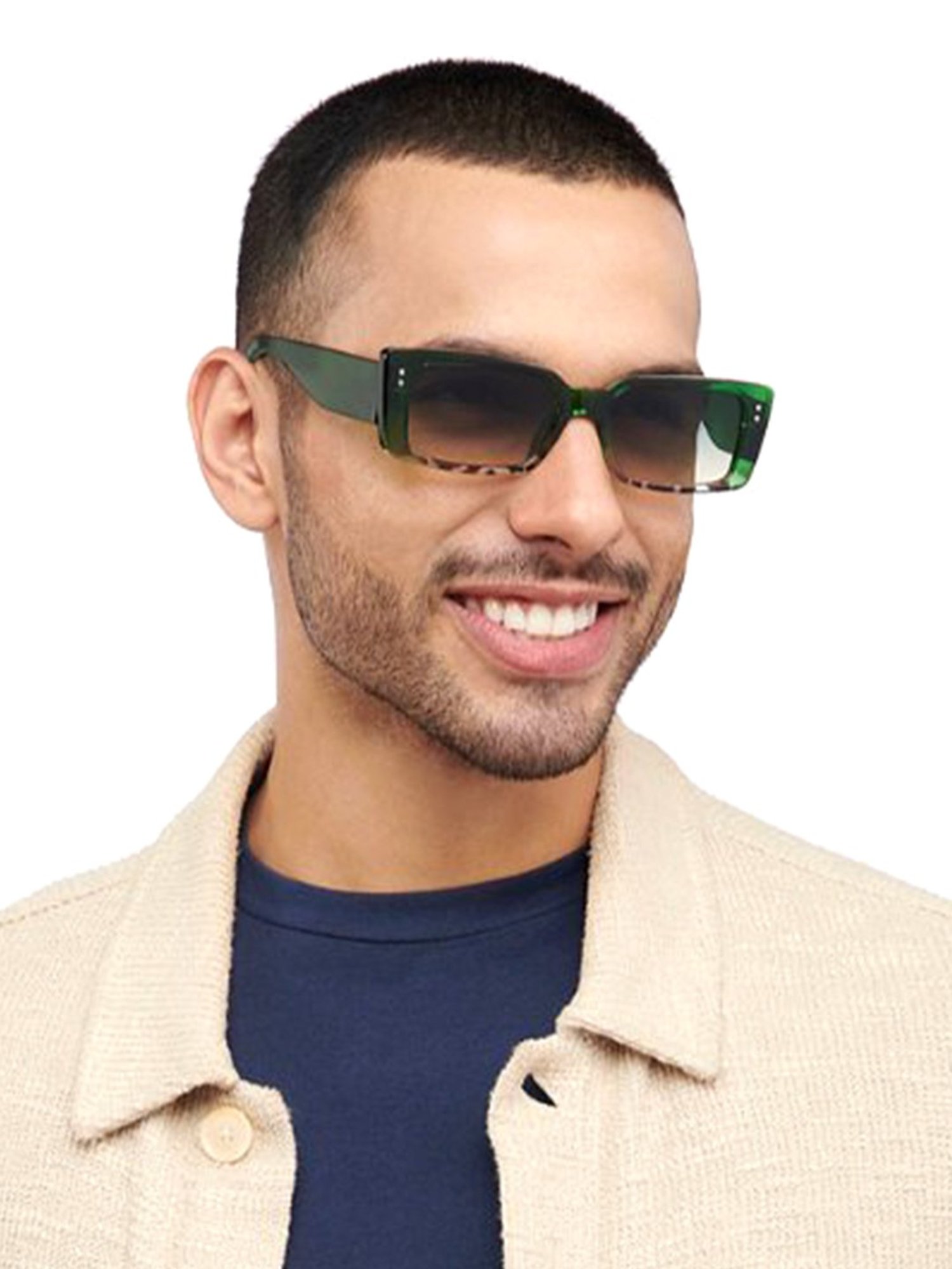 OJOS Green Rectangular Polarised and UV Protected Lens Unisex Sunglasses