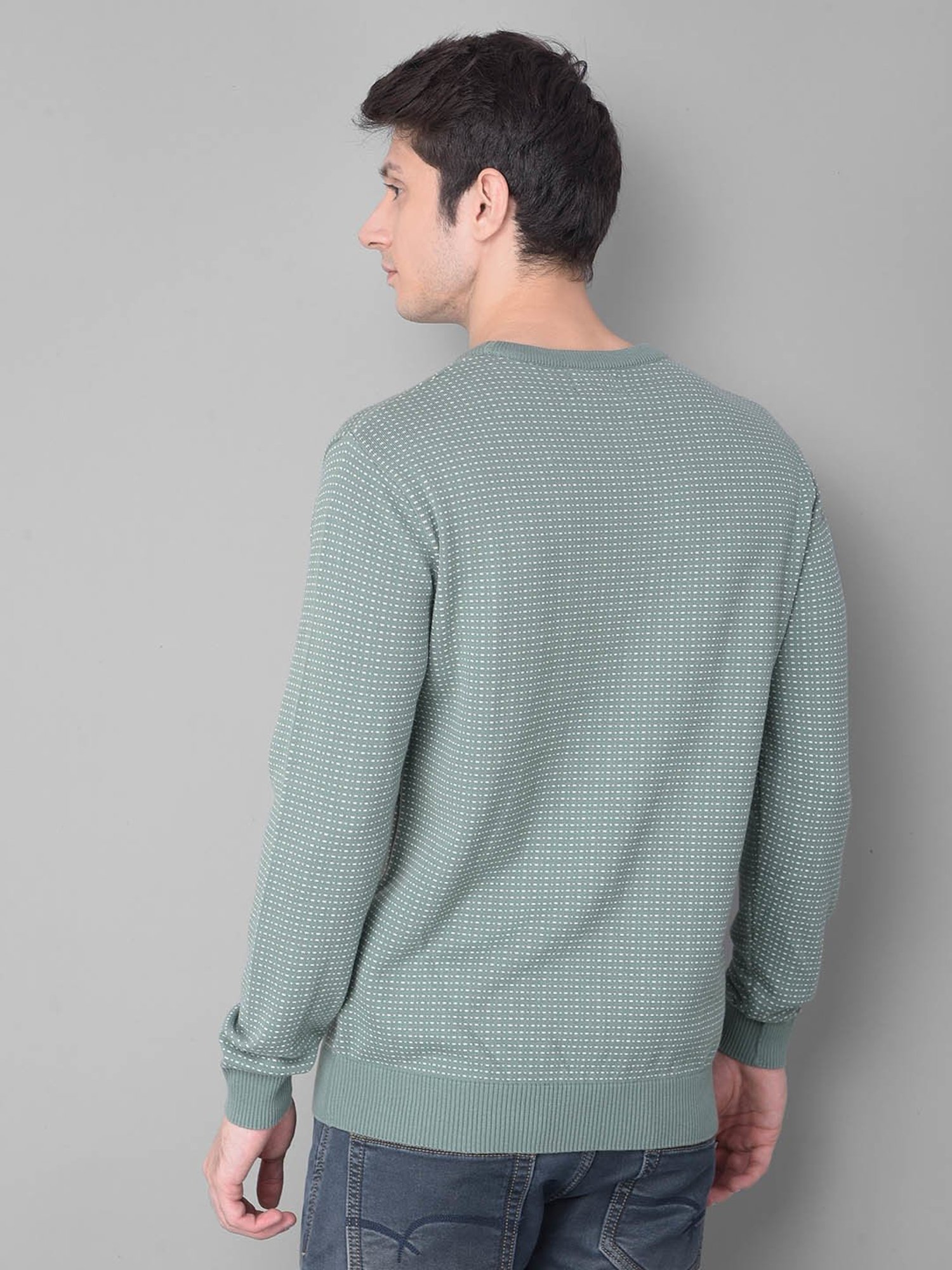 Crimsoune Club Green Cotton Regular Fit Self Pattern Sweater