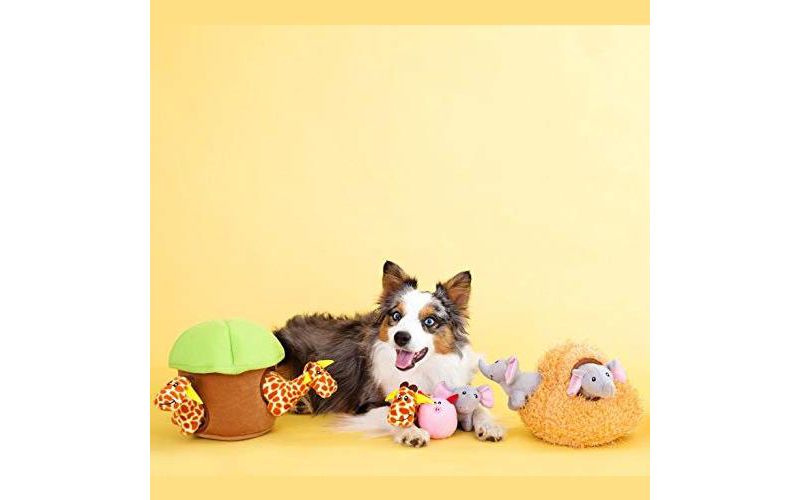 ZippyPaws - Zoo Friends Burrow, Interactive Squeaky Hide and Seek Plush Dog Toy - Giraffe Lodge