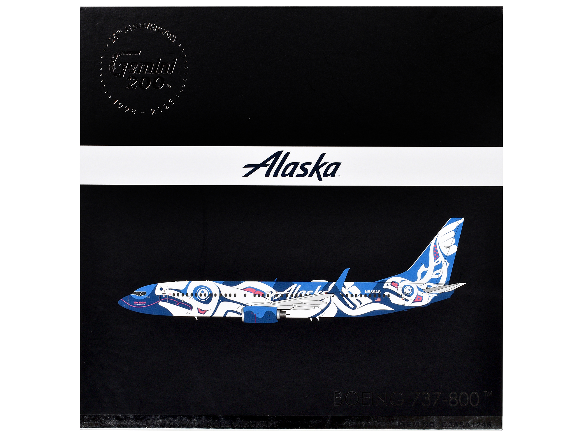 Boeing 737-800 Commercial Aircraft "Alaska Airlines" (N559AS) Salmon People Livery "Gemini 200" Series 1/200 Diecast Model Airplane by GeminiJets