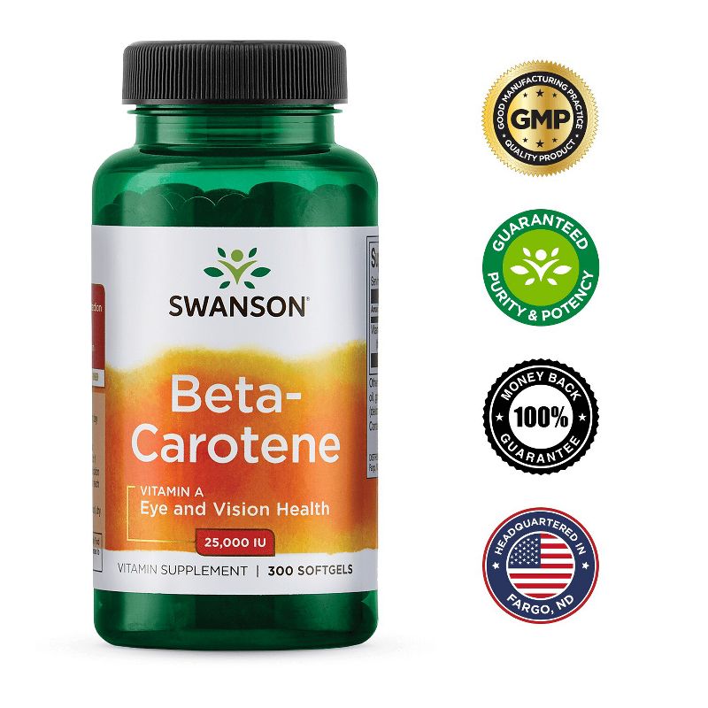Swanson Beta-Carotene Softgels, 25,000 IU, 300 Count.