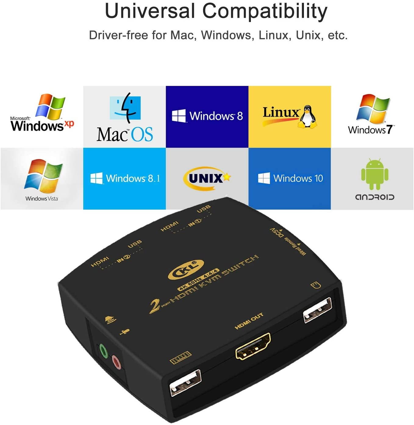 CKL HDMI KVM Switch 2 Port with Cables 4K@60Hz 4:4:4 321HD (CKL-321DH)