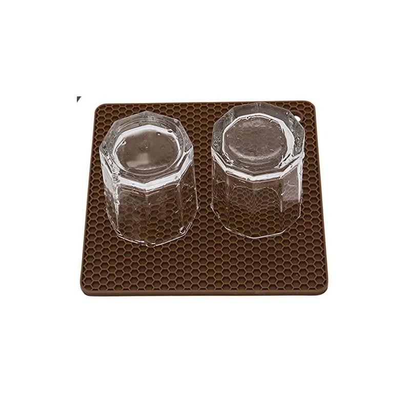 Lucky Plus Square Silicone Rubber Pot Holder Trivet Mat for Hot Pan and Pot Hot Pads Counter Mat Heat Resistant Tablemat or Placemats 4 Pack,Size:7.5x7.5 Inch, Color: Brown