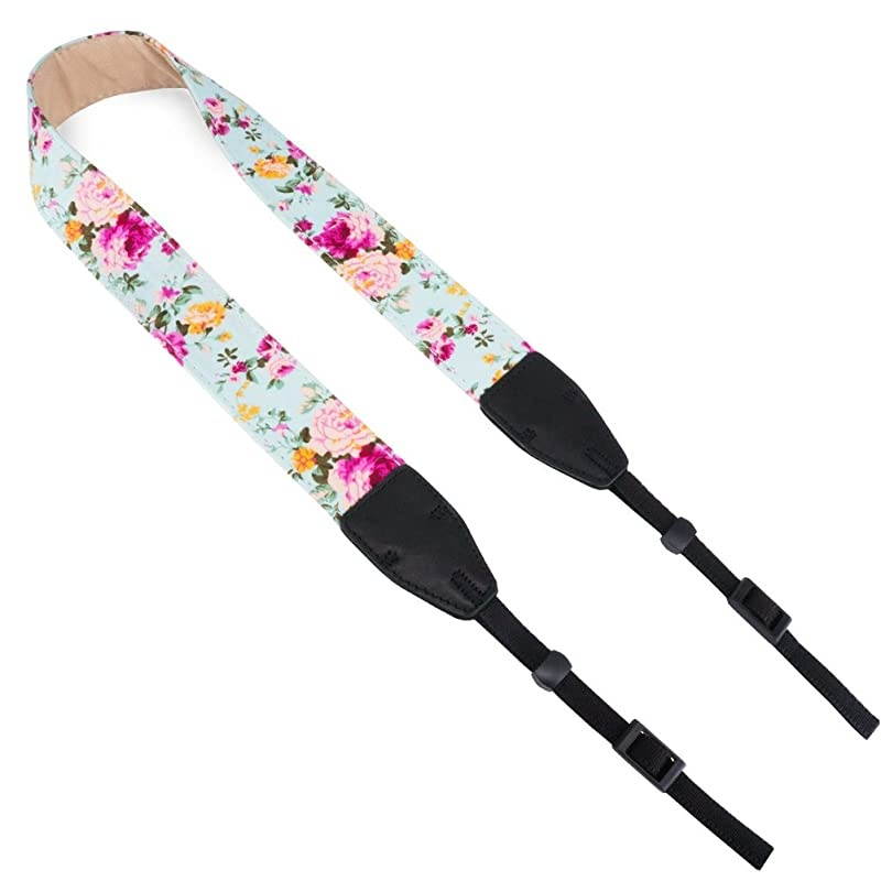 Pattern Cotton Camera Neck Shoulder Strap Belt Compatible with DSLR/SLR/Men/Women etc, Blue Rose