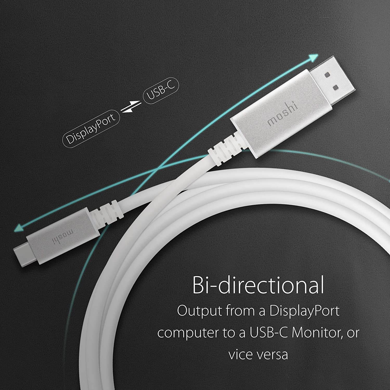 Moshi USB-C to DisplayPort Cable 1.5m/5ft, Support 5K@60 Hz, 4K HDR, Bi-Directional, VESA Certified, Aluminum Housing, Thunderbolt 3 Compatible