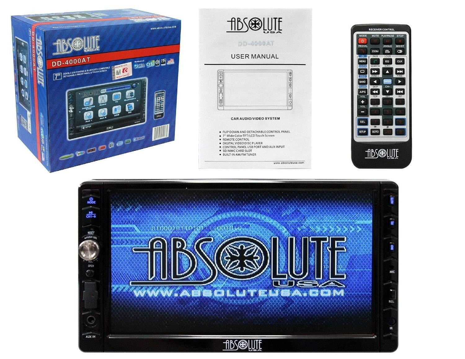 Absolute DD-4000AT 7" Touch Screen Double 2 Din Multimedia DVD, CD, MP3 Player