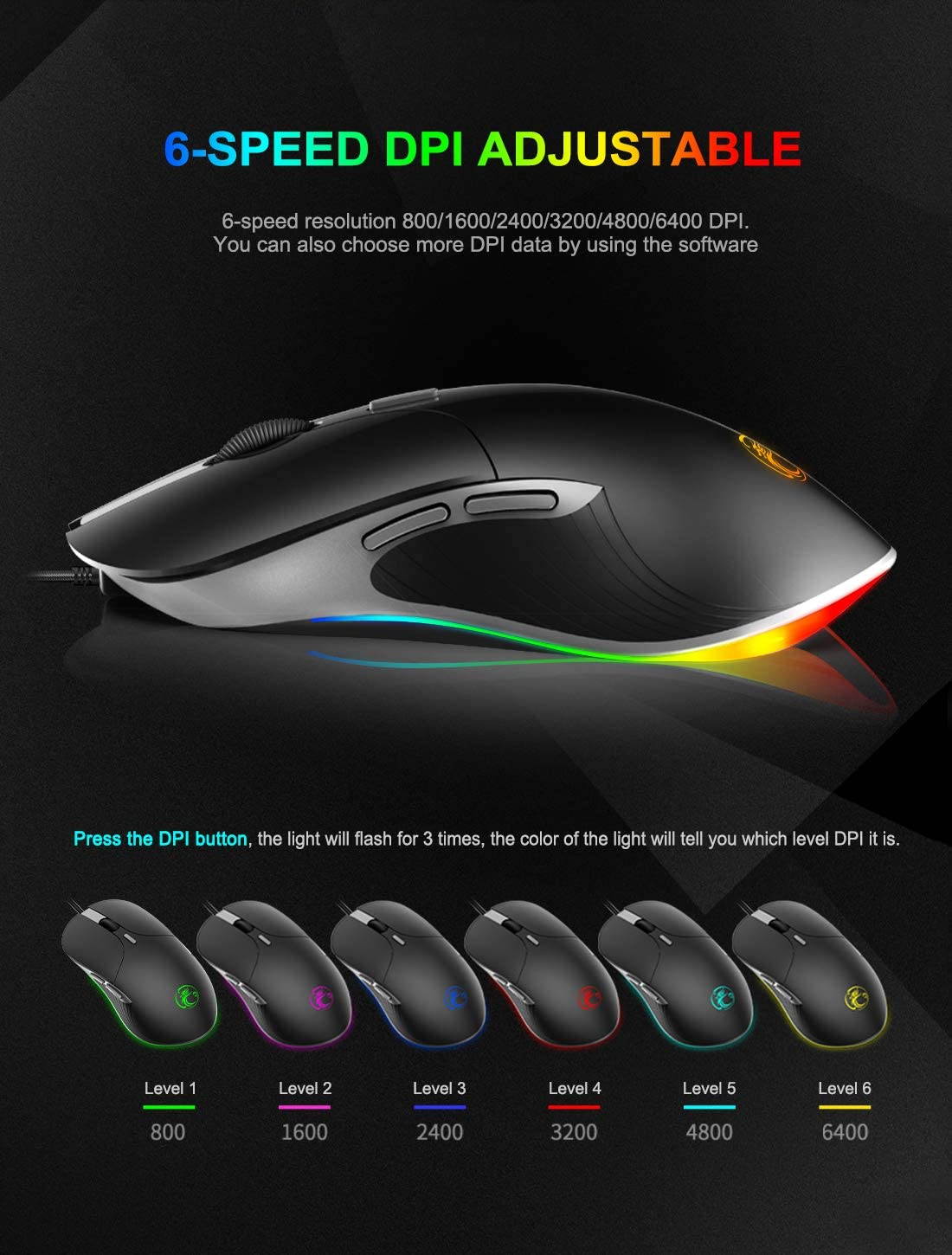 Gaming Mouse Gamer Computer Mouse Wired Ergonomic Mause with Cable 6400DPI Led Game Mice RGB USB Optical PC Mouse with Backlight