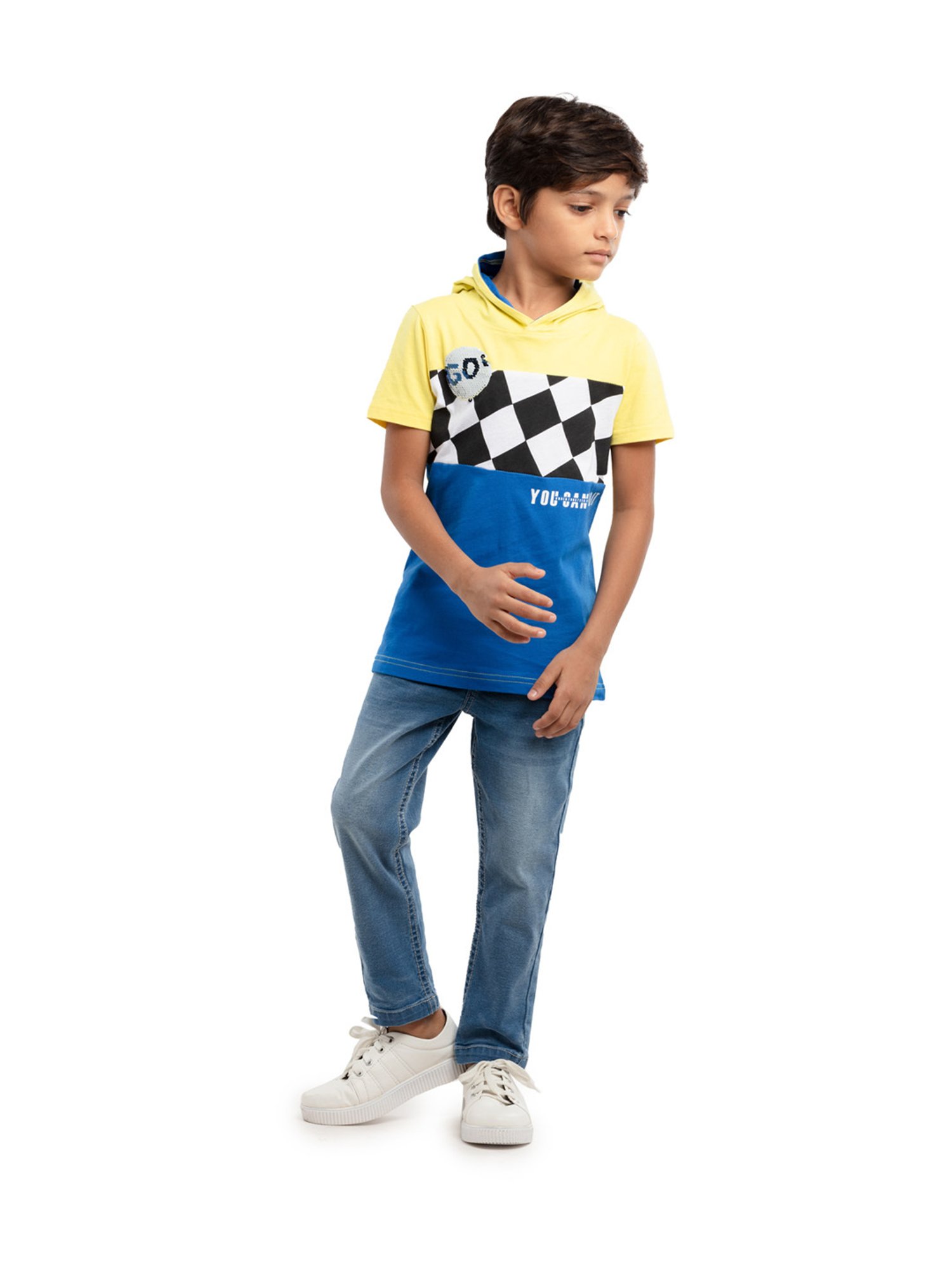 Under Fourteen Only Kids Yellow & Blue Printed T-Shirt