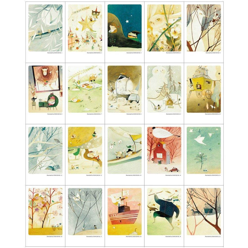 Mini Illustrated Card 40 Instax Mini Cards per Tin Case Decorative & Message Card 2.17" x 3.35" (Willows & Garden)