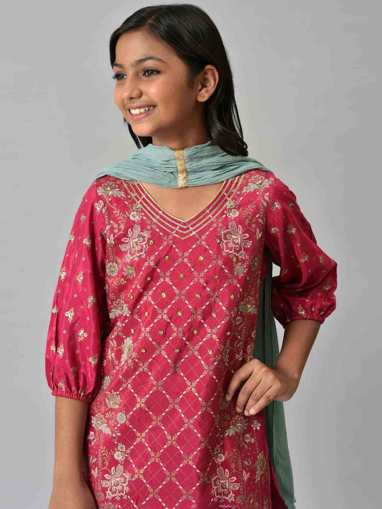 Aurelia Kids Pink & Blue Embroidered Kurta Set