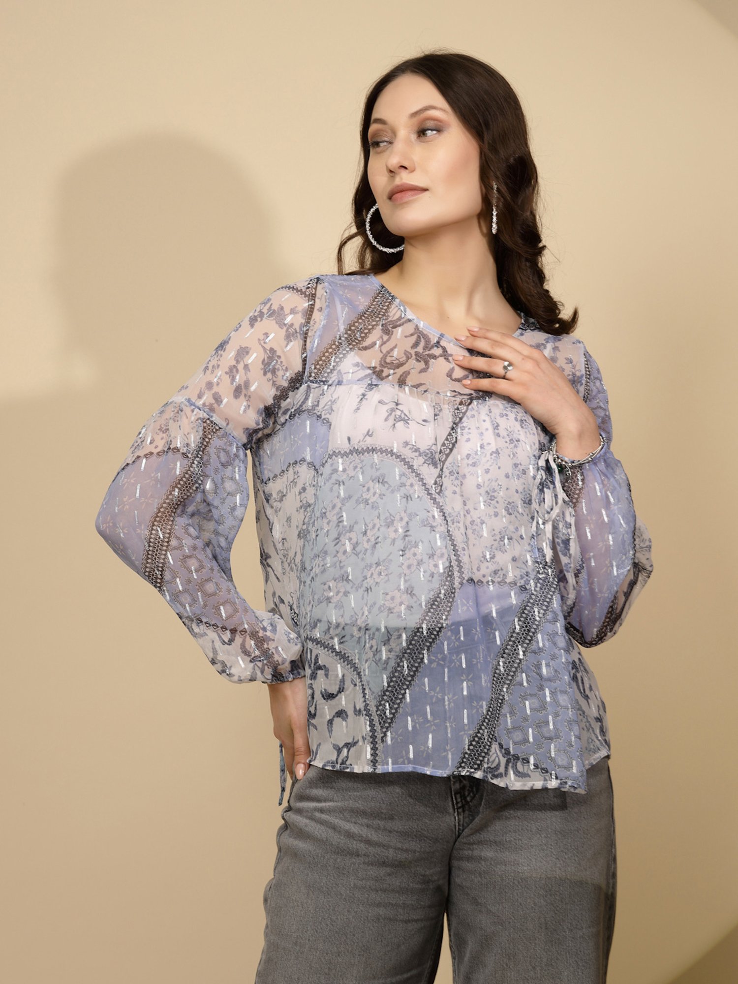 Global Republic Light Blue Floral Print Top