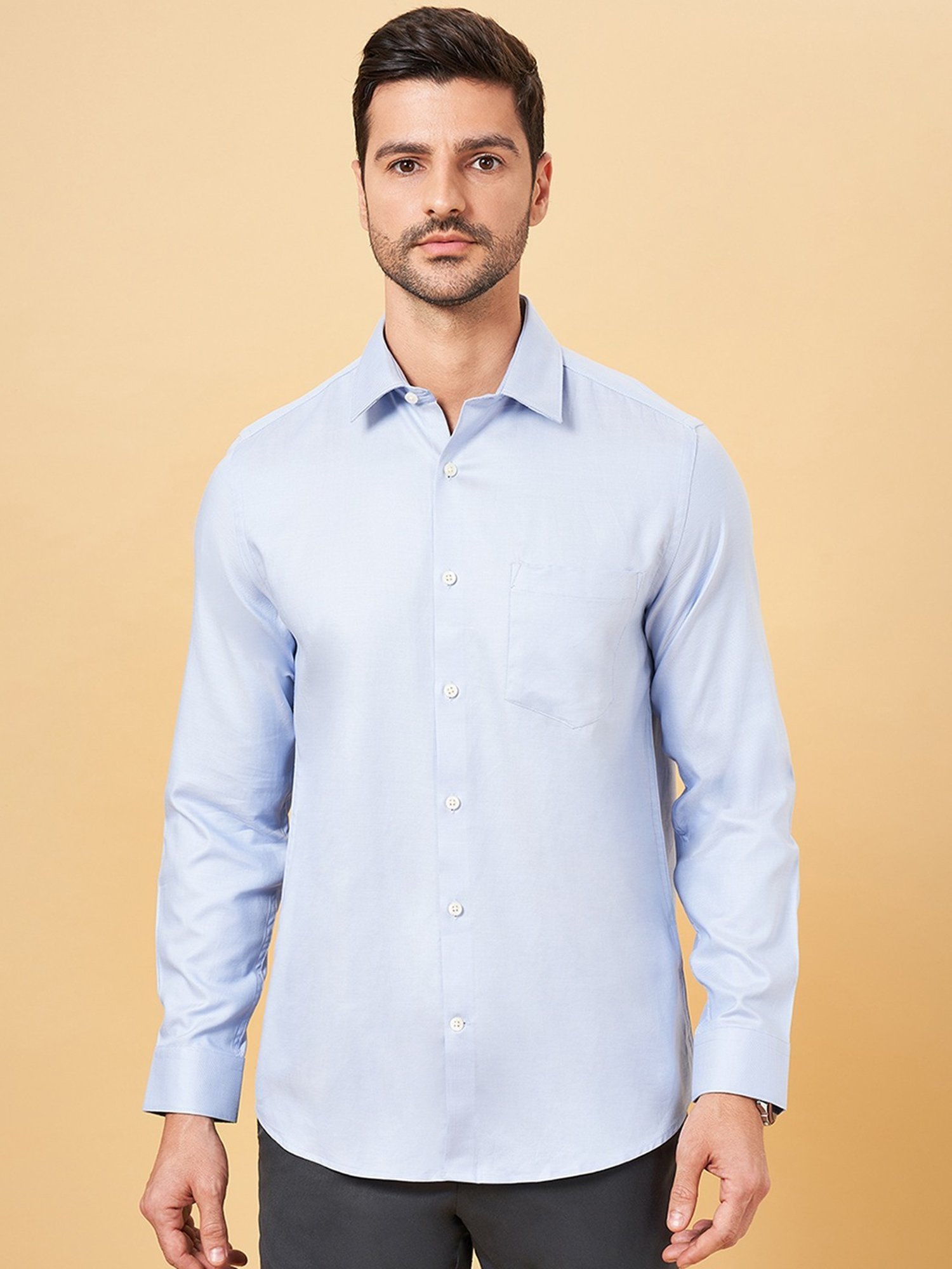 Peregrine by Pantaloons Vista Blue Cotton Regular Fit Shirt