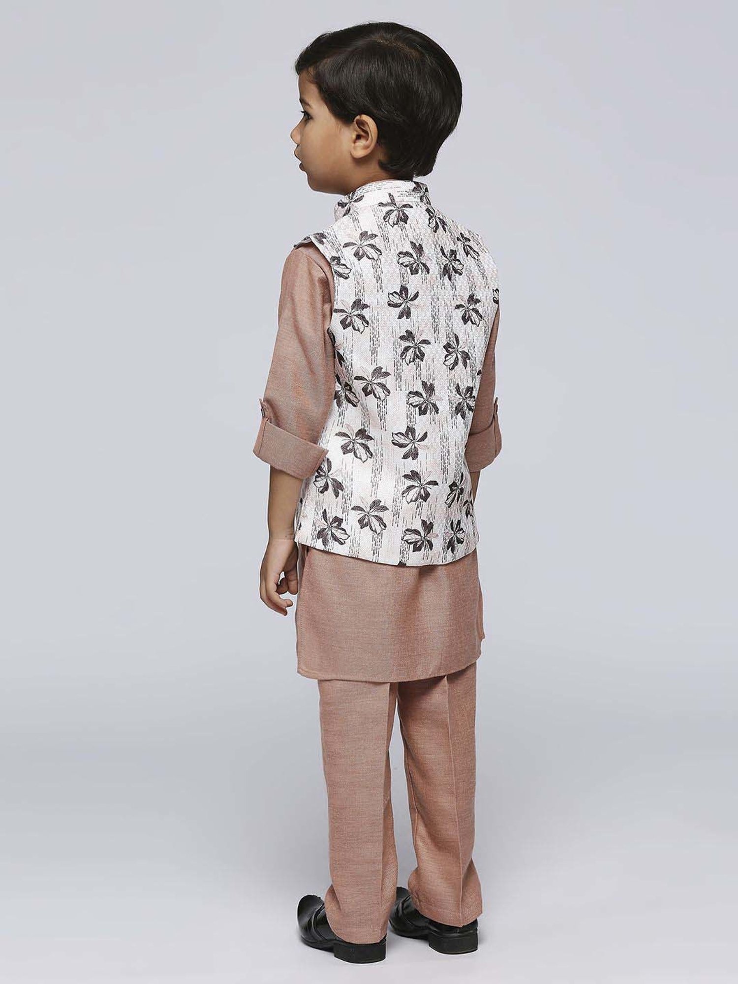 Kids Island Boys Brown Jacquard Full Sleeves Kurta Set