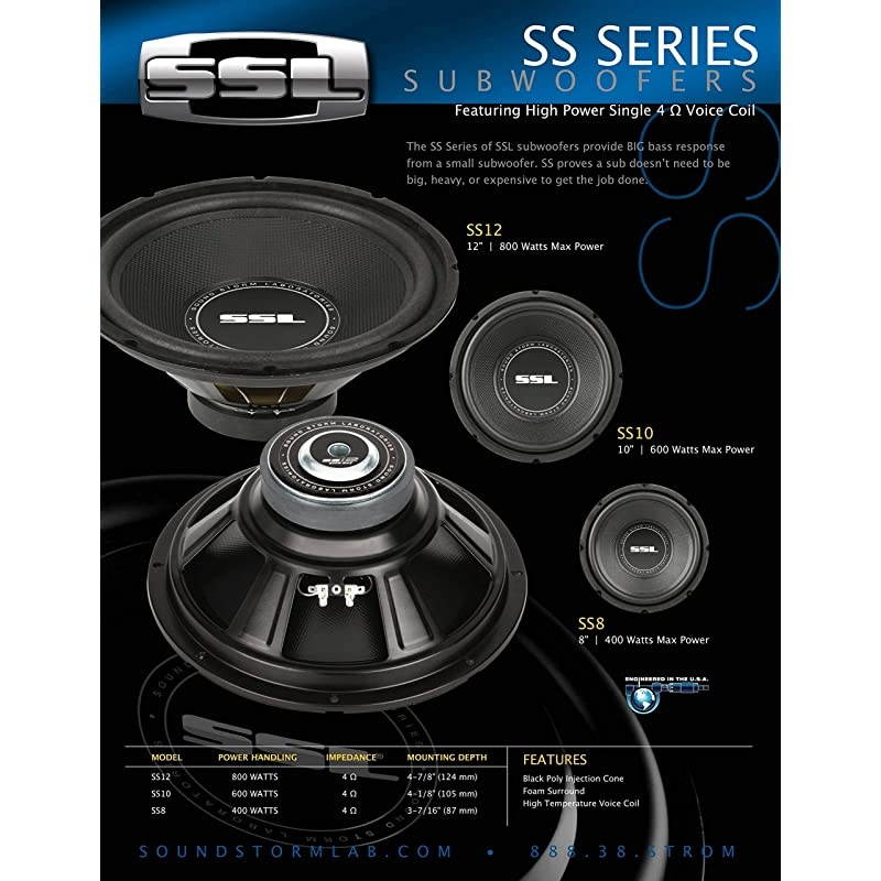 Storm Labs SS Series Car Subwoofer Model SS8 8 Inch 400 Watts Single 4 Ohm Voice Coil