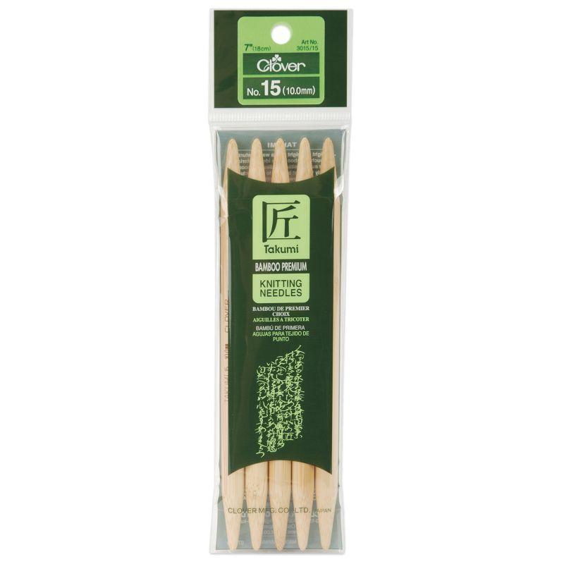 Takumi Bamboo Double Point Knitting Needles 7" 5/Pkg-Size 15/10mm