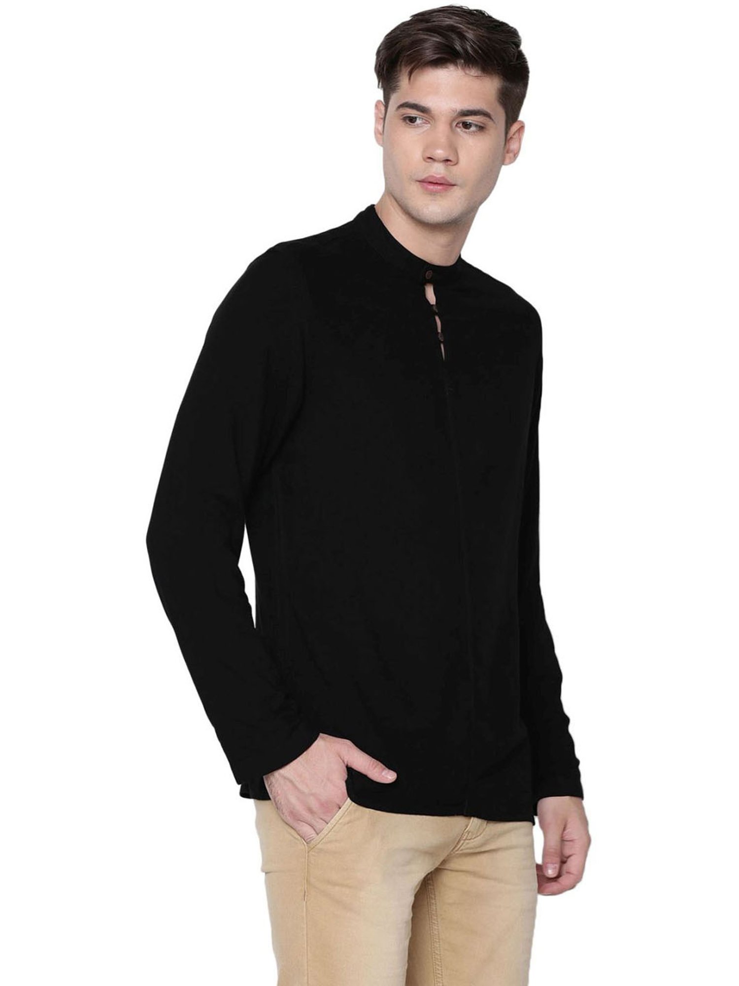 Identiti Black Tapered Fit Short Kurta
