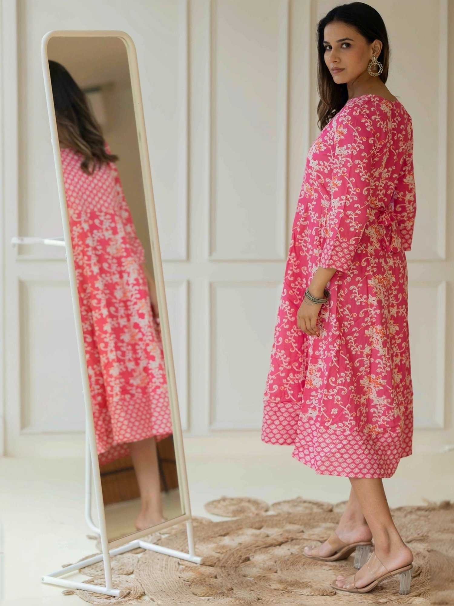 MIRCHI FASHION Pink Cotton Printed A-Line Dress