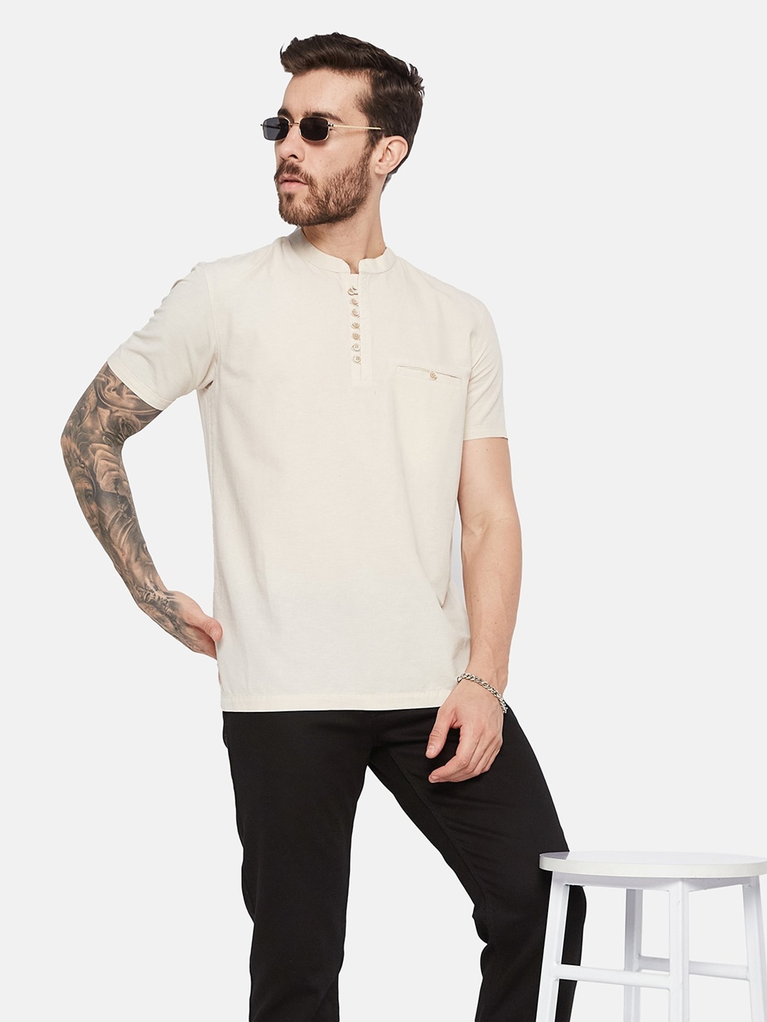Octave Natural Regular Fit Henley T-Shirt