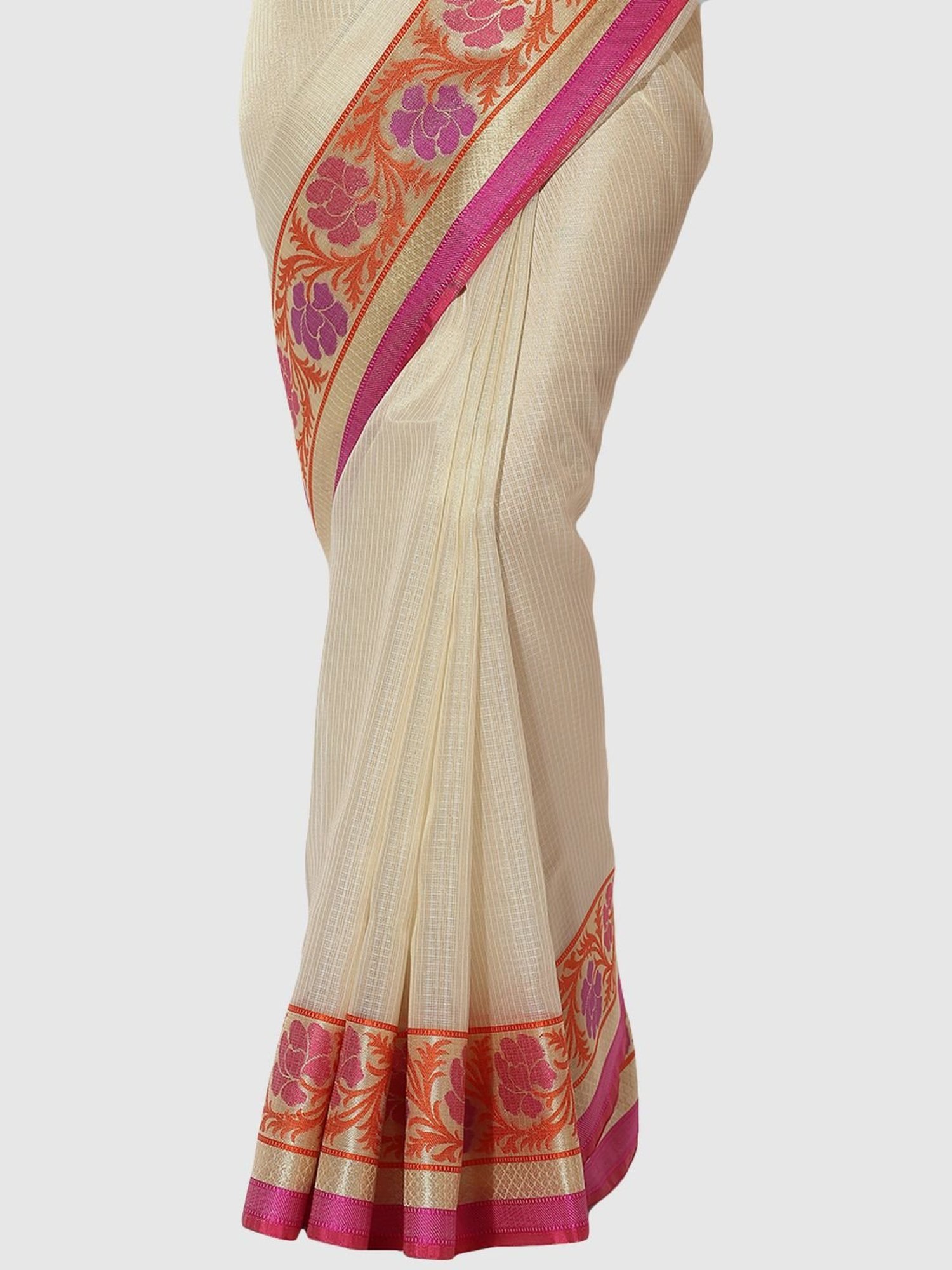 Banarasi Silk Works Beige Silk Woven Saree With Unstitched Blouse