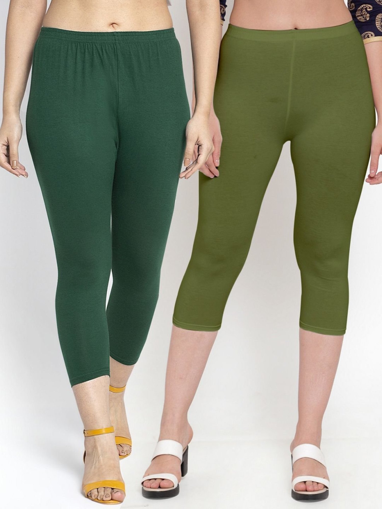 Gracit Green Mid Rise Capris - Pack Of 2