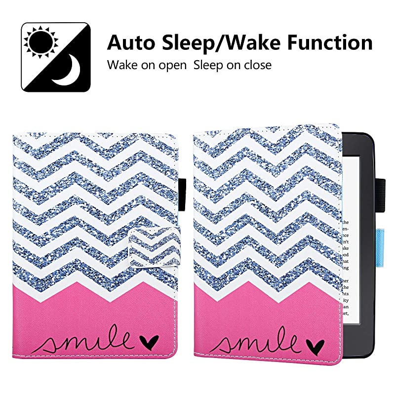 Case for  Kindle Paperwhite 6 Inch Includes 10th Generation 2020 2019 2018 2017 2016 2015 2014 2013 2012 Slim Fit Synthetic Leather Cute Wallet Smart Flip Cover Silver Waves