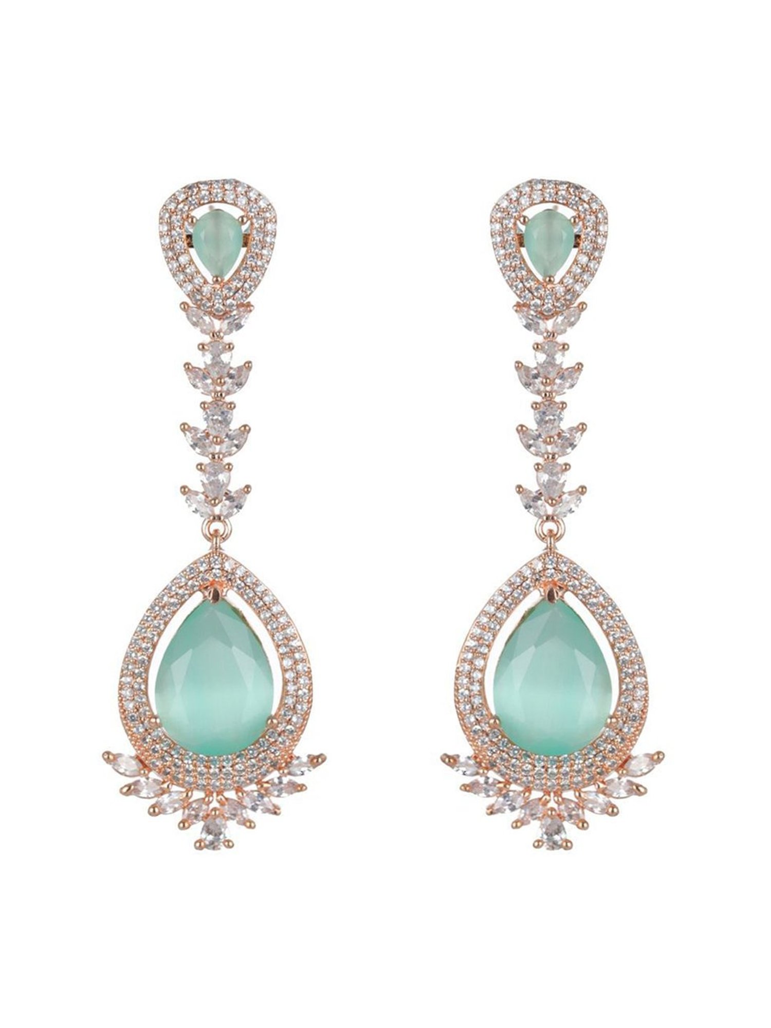 Priyaasi Mint Green Pear Leaf Rose Gold-Plated Earrings