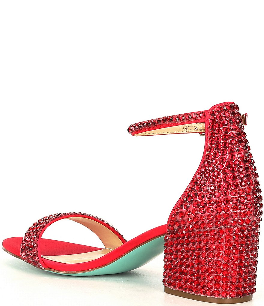 Blue by Betsey Johnson Mari Oversized Rhinestone Embellished Block Heel Dress Sandals