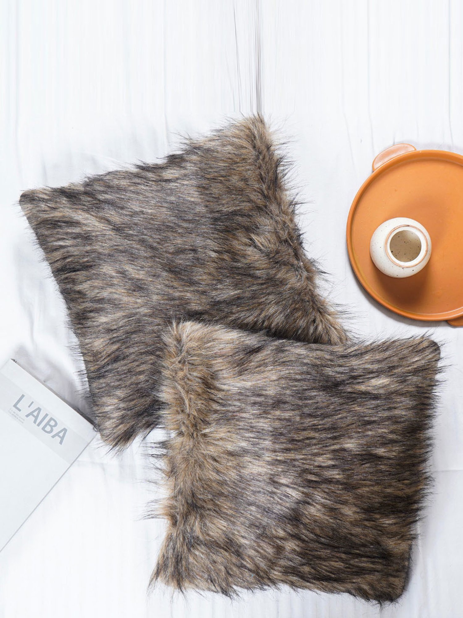 The Artment BrushedDreams Faux Fur Cocoa Brown Cushion Cover (Set of 2)