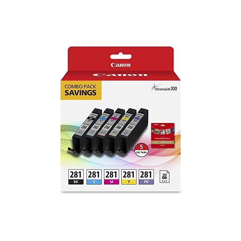 CLI-281 BKCMYPB / 20 Sheets 5"x5" Square Combo Pack Compatible to TS9120 Series,TS8120 Series, TS8220