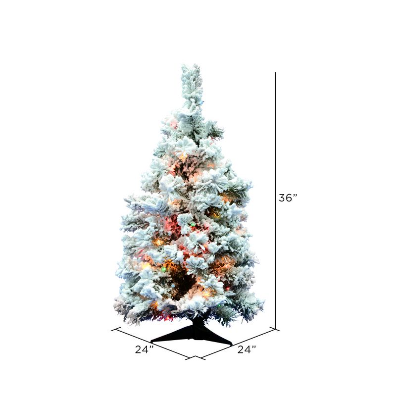 Vickerman Flocked Alaskan 36 Inch Frosted Prelit Artificial Christmas Tree with Multi Colored Lights for Holiday Season