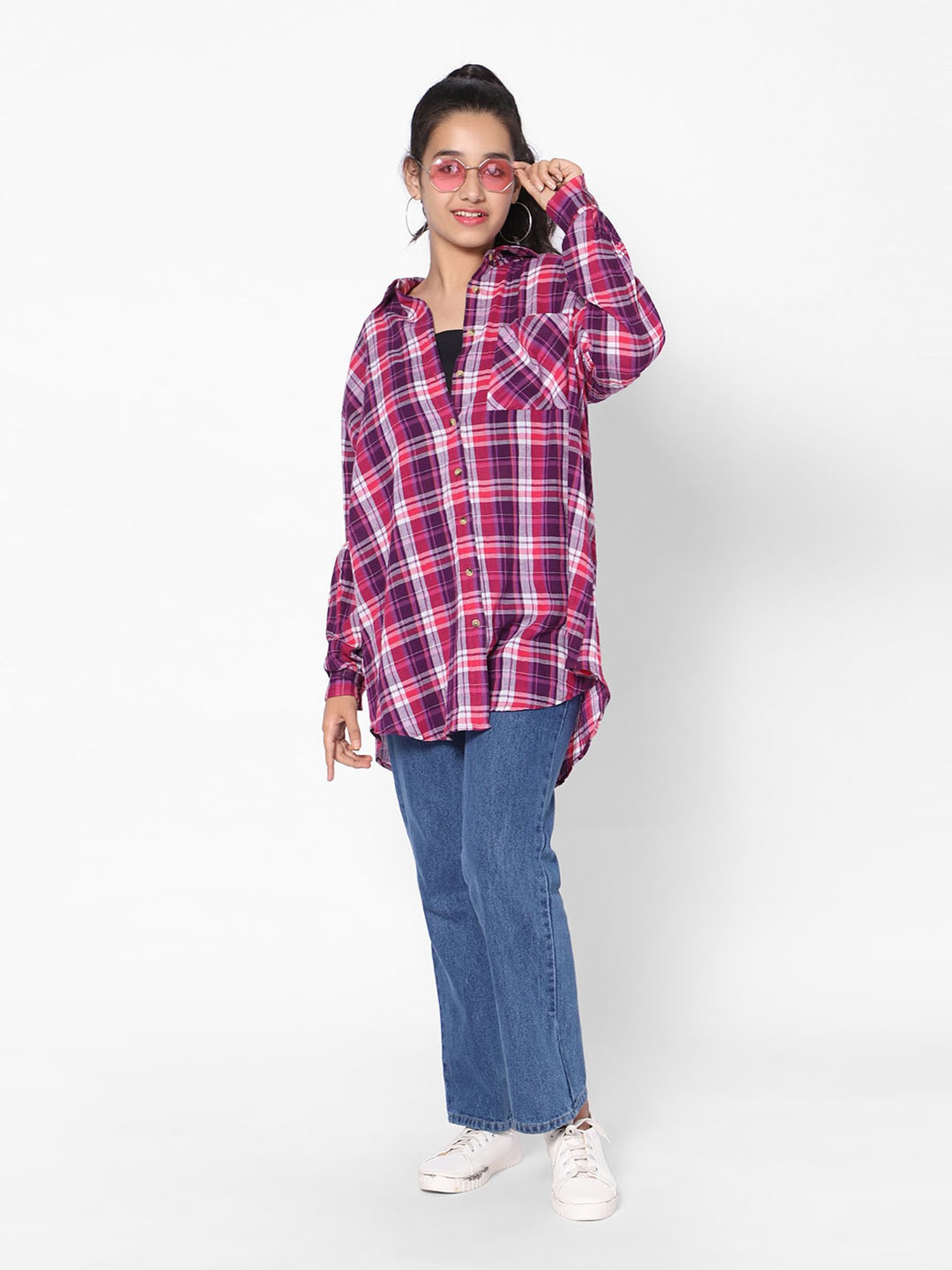 TeenTrums Girls Multicolor Checks Full Sleeves Shirt Top