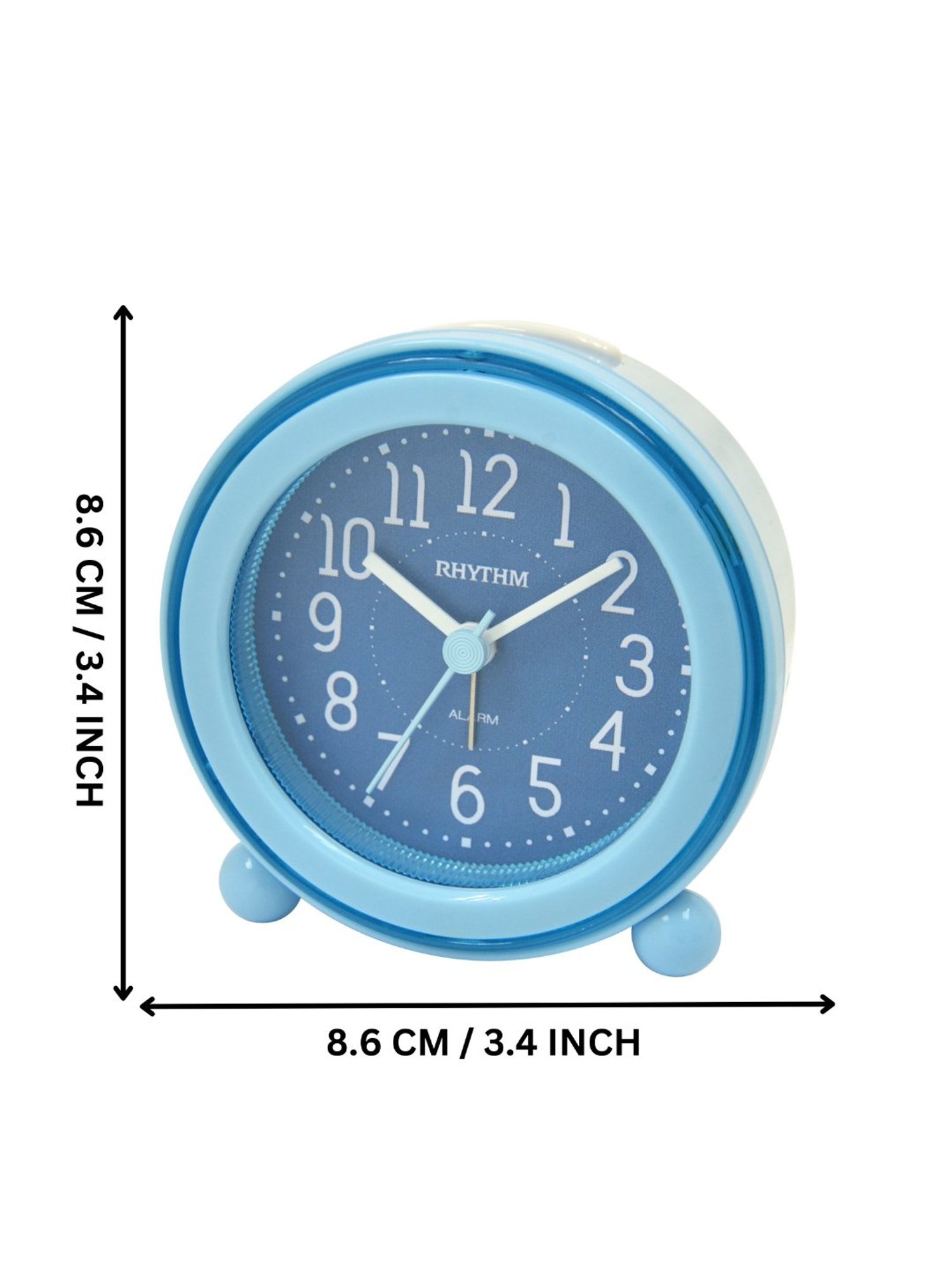 RHYTHM Blue Plastic Round Beep Alarm Sound with LED Flash Light Table Clock