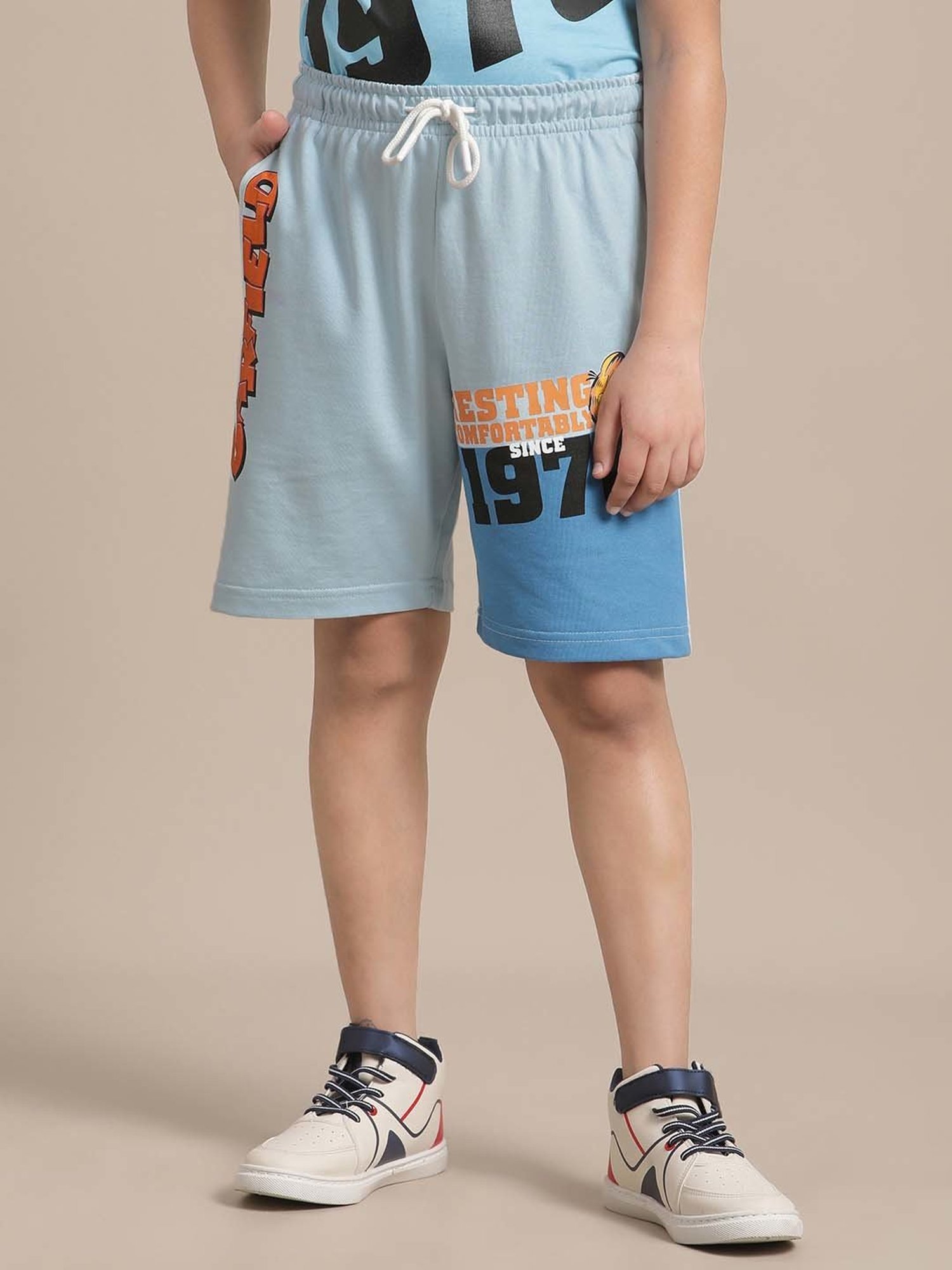 Kidsville Blue Cotton Printed Shorts