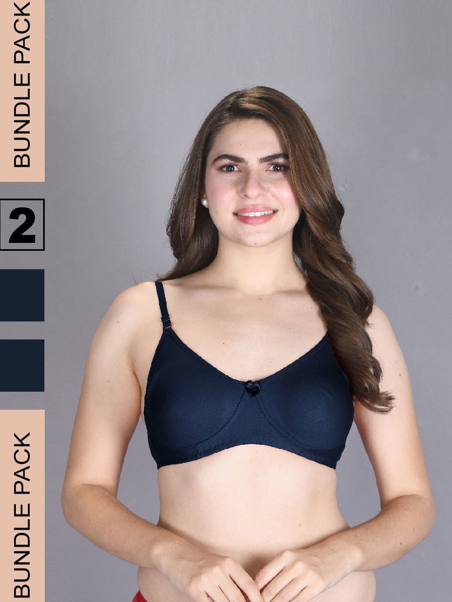 Lux Venus Navy Full Coverage Non-Wired T-Shirt Bra With Adjustable Strap - Pack of 2