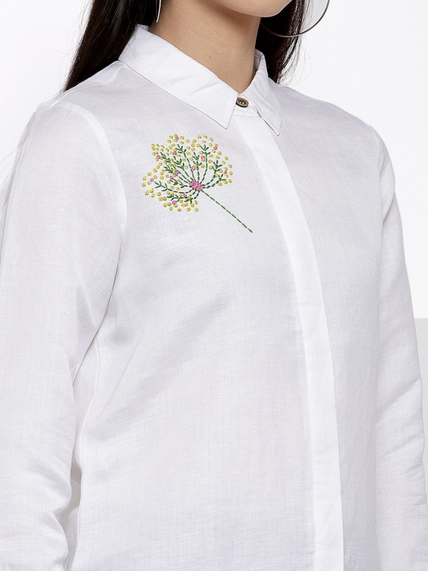 DART STUDIO White Linen Embroidered Shirt
